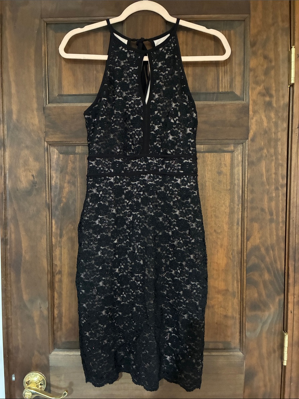 Elegant Black Lace Halter Midi Dress